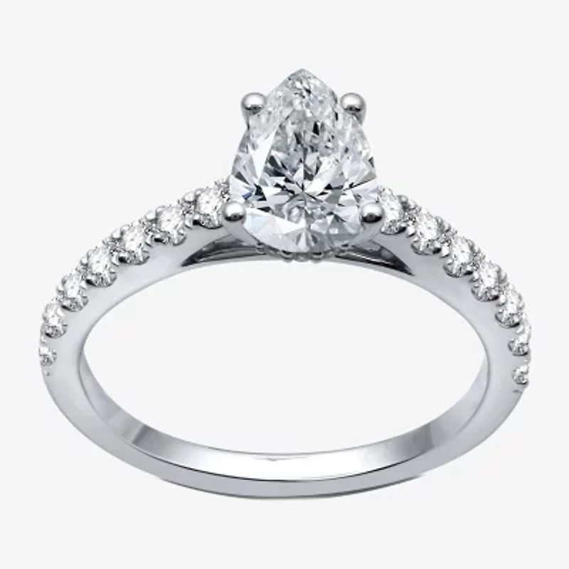 (I / Si2) Womens 2 1/2 CT. T.W. Lab Grown White Diamond 10K Gold Pear Engagement Ring