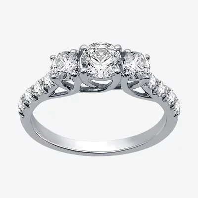 (H-I / I1) Womens 1 1/4 CT. T.W. Lab Grown White Diamond 10K Gold Round 3-Stone Engagement Ring