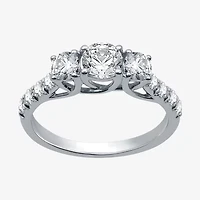 (H-I / I1) Womens 1 1/4 CT. T.W. Lab Grown White Diamond 10K Gold Round 3-Stone Engagement Ring