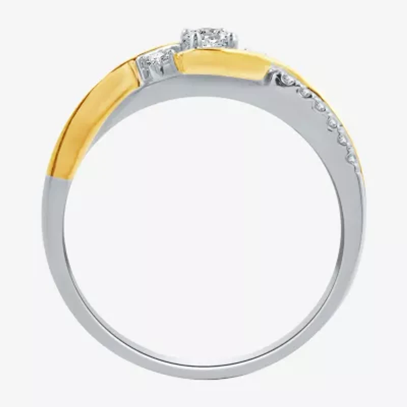 Love Lives Forever Womens 1/4 CT. T.W. Natural White Diamond 10K Two Tone Gold 3-Stone Engagement Ring