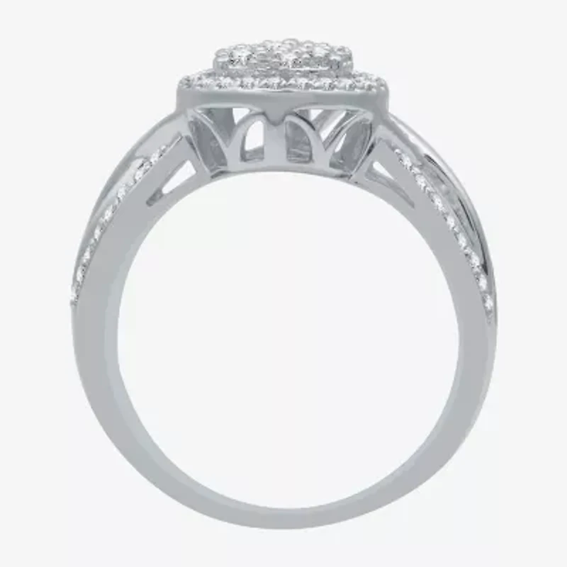 I Said Yes (H-I / I1) Womens 1/2 CT. T.W. Lab Grown White Diamond Sterling Silver Pear Side Stone Halo Engagement Ring