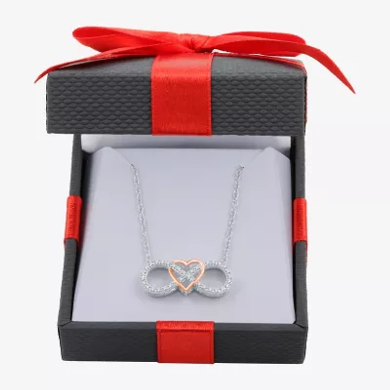 Yes Womens 1/10 CT. T.W. Natural Diamond 14K Rose Gold Over Silver Heart Infinity 16 1/2 Inch Pendant Necklace