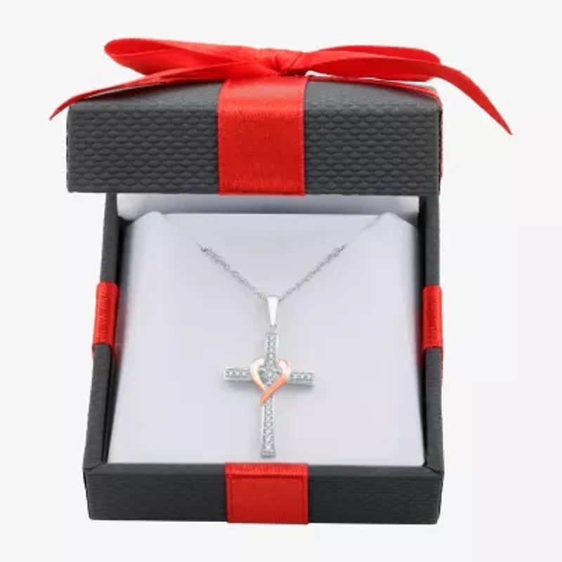 Yes, Please! Womens 1/10 CT. T.W. Natural White Diamond 14K Two Tone Gold Over Silver Sterling Silver Cross 18 Inch Pendant Necklace