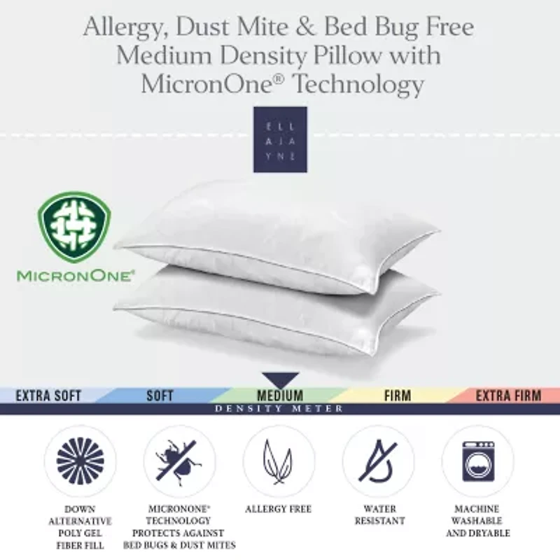 Ella Jayne MicronOne Dust Mite, Bedbug, Allergen-Free Down Alternative Pillow, Medium Density, Set of 2