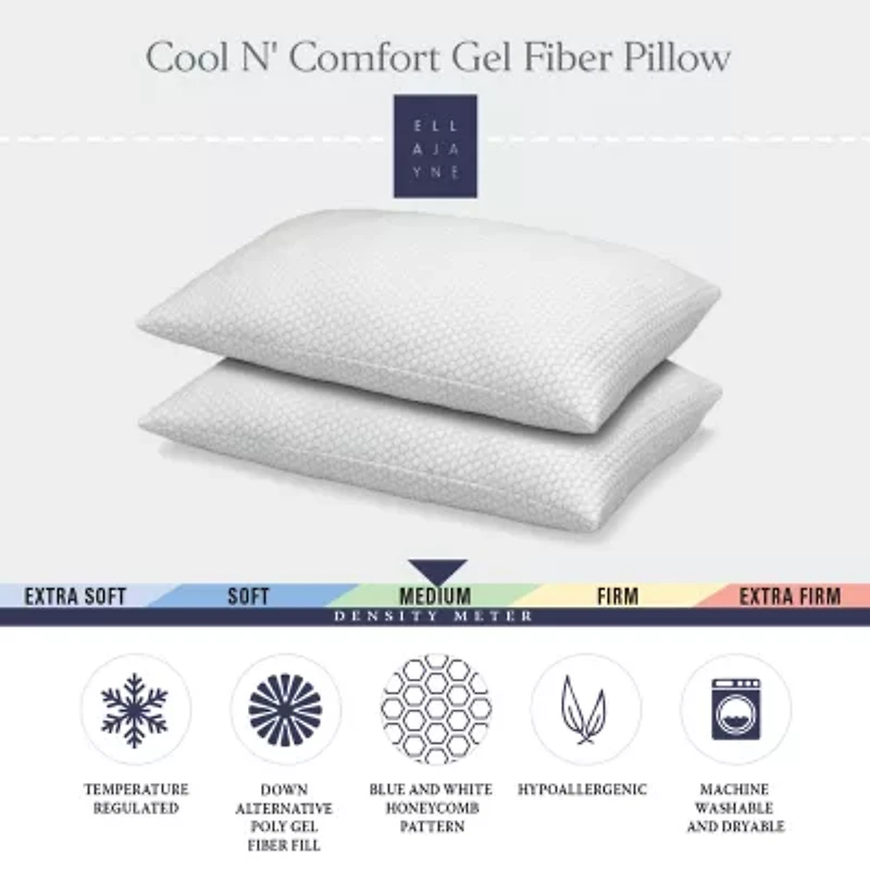 Ella Jayne Cool N' Comfort Medium Density Gel Fiber Pillow with CoolMax Technology, for All Sleep Positions, Set of 2