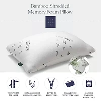 Ella Jayne Rayon Shredded Memory Foam Pillow, Adjustable Density, with Extra Fill and Carry Pouch