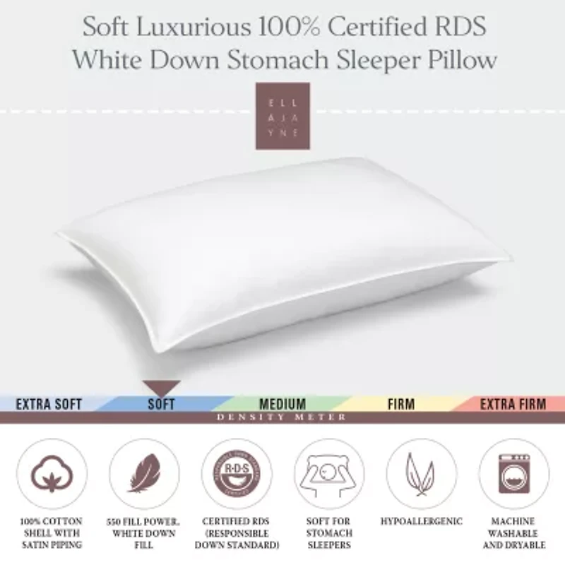Ella Jayne White Down 100% Certified RDS Soft Stomach Sleeper Pillow