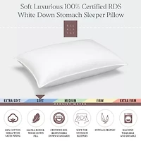 Ella Jayne White Down 100% Certified RDS Soft Stomach Sleeper Pillow