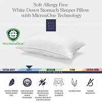 Ella Jayne White Down Pillow, with MicronOne Dust Mite, Bedbug, and Allergen-Free Shell, Soft, Stomach Sleeper