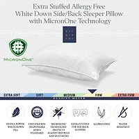 Ella Jayne White Down Pillow, with MicronOne Dust Mite, Bedbug, and Allergen-Free Shell, Medium, for All Sleep Positions