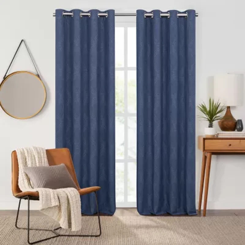 Fieldcrest Heritage Davina Intertwining Vines Grommet Top Energy Saving 100% Blackout Single Curtain Panel