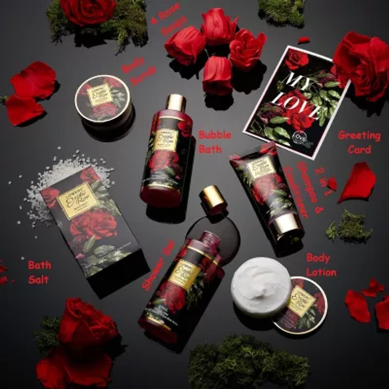 Lovery Valentine Exotic Rose Spa Gift Basket - 13pc Self Care Set