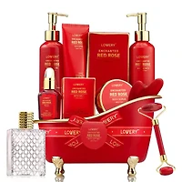 Lovery Red Rose Home Spa And Bath Basket - 11pc Holiday Self Care Gift