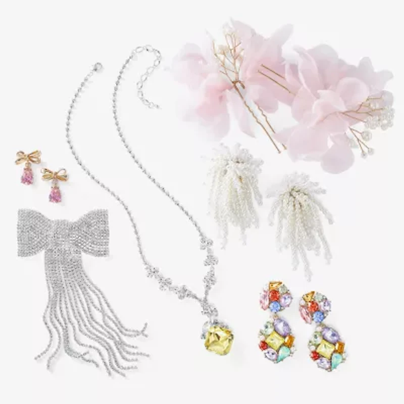 Bijoux Bar Gold Tone Womens Pink Cubic Zirconia Bow Drop Earrings