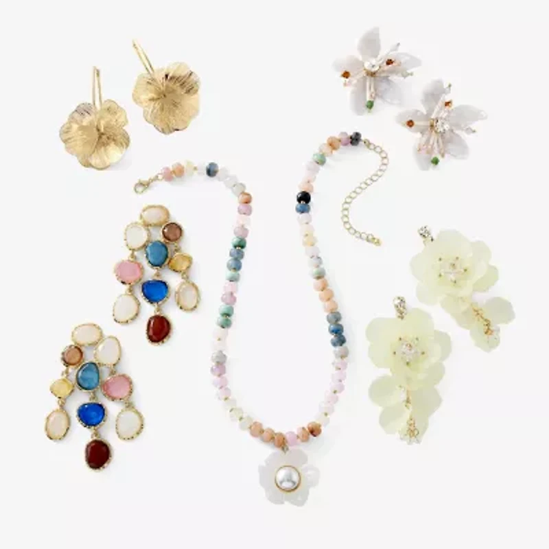 Bijoux Bar Gold Tone Womens Flower Drop Earrings