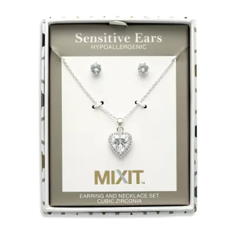 Mixit Womens Cubic Zirconia Heart Hypoallergenic 2-pc. Jewelry Set