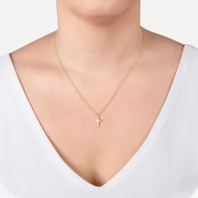 Silver Treasures Womens Cubic Zirconia 14K Gold Over Silver Cross 18 Inch Pendant Necklace