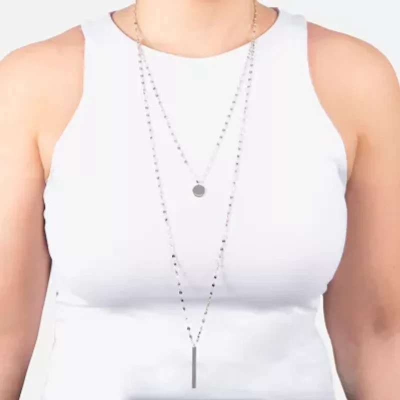 Silver Treasures Bar And Disc 2-Layer Womens 36 Inch Strand Necklace