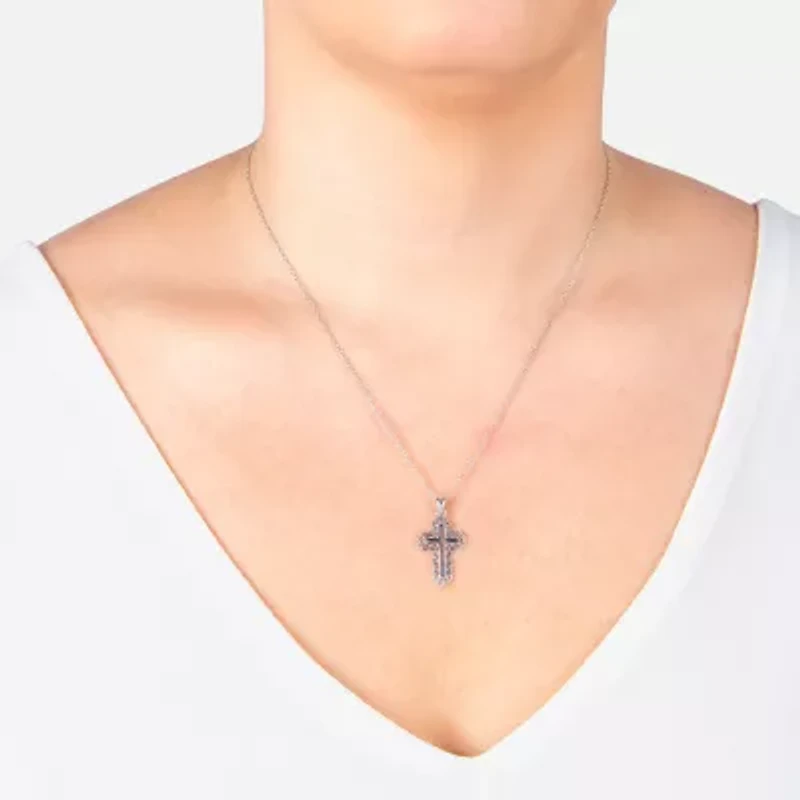 Silver Treasures Womens Cross 18 Inch Pendant Necklace