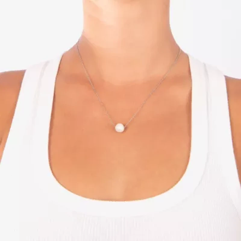 Silver Treasures Womens White Cultured Freshwater Pearl Sterling Silver 18 Inch Pendant Necklace