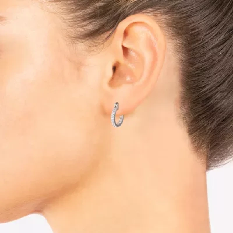 Silver Treasures Womens Cubic Zirconia Sterling Silver 15mm Hoop Earrings