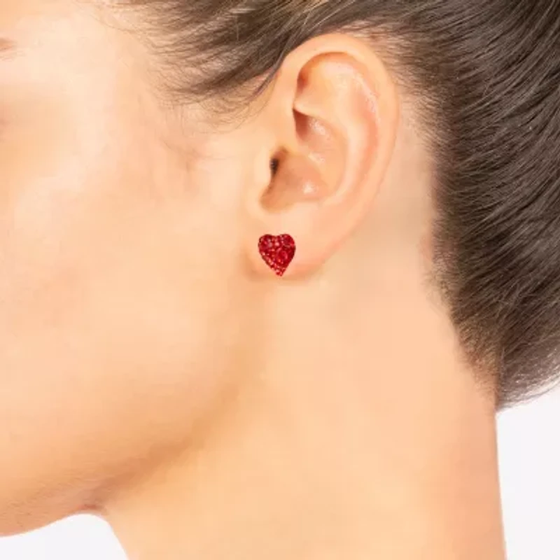 Silver Treasures Red Crystal Sterling Silver 10mm Heart Stud Earrings