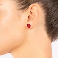 Silver Treasures Red Crystal Sterling Silver 10mm Heart Stud Earrings