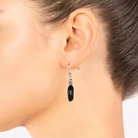 Silver Treasures Womens Black Onyx Sterling Silver Oval Drop Earrings