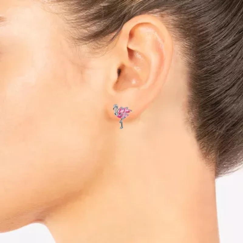 Silver Treasures Flamingo Pink Cubic Zirconia Sterling Silver 16.2mm Stud Earrings