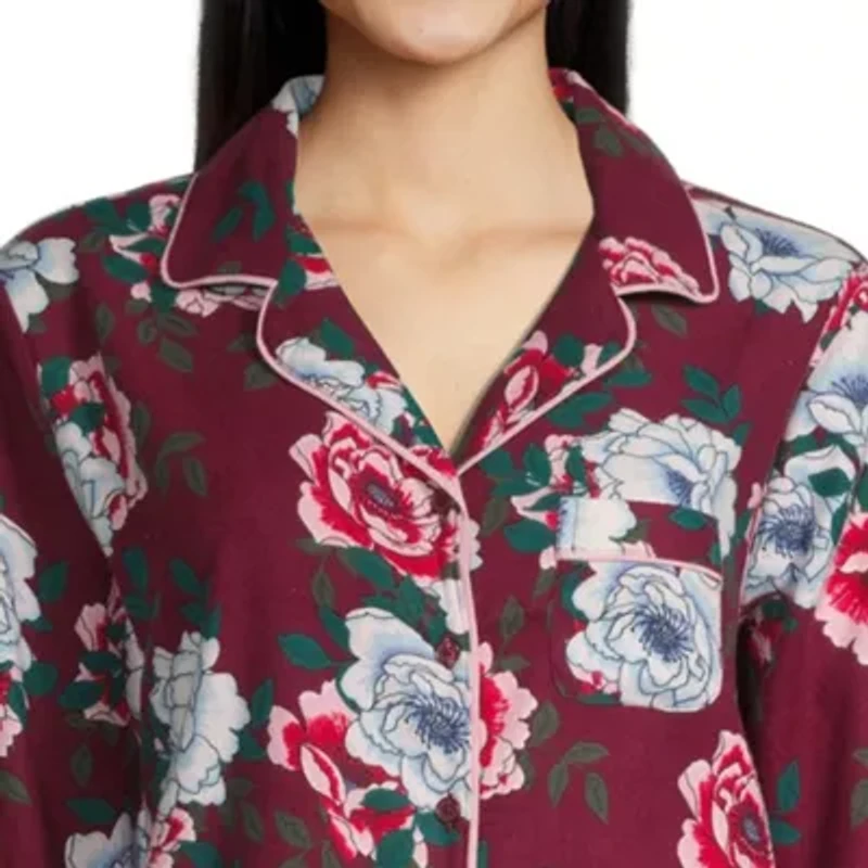 Liz Claiborne Womens Long Sleeve 2-pc. Flannel Pant Pajama Set