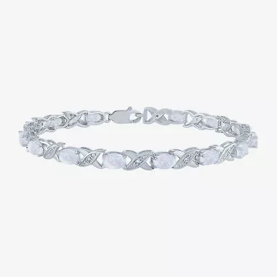 Womens Diamond Accent Lab Created White Opal Sterling Silver Tennis Bracelet