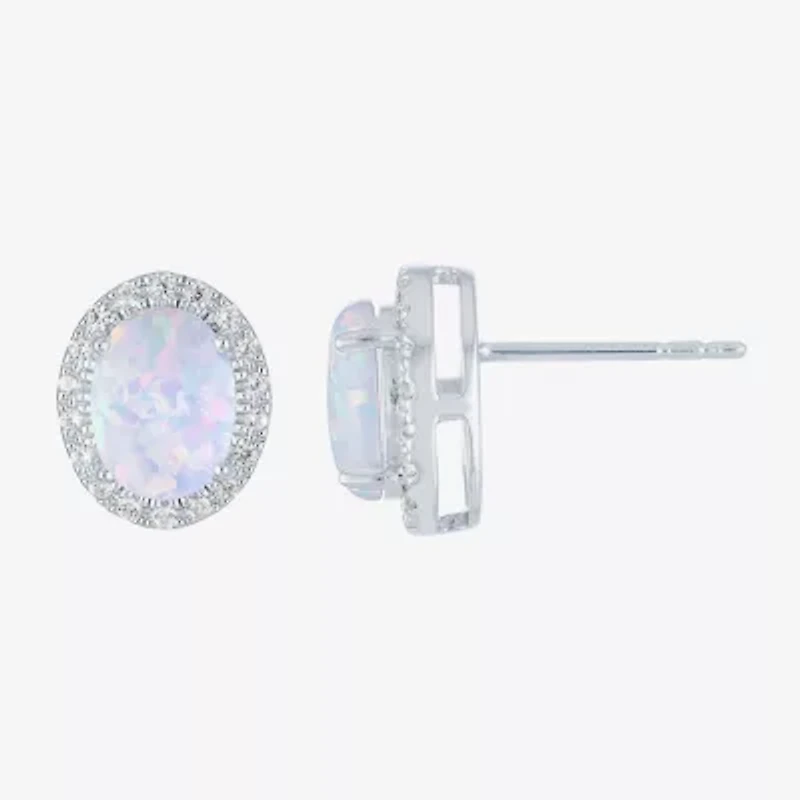 Lab Created White Opal Sterling Silver 11.5mm Stud Earrings