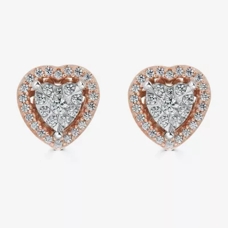 1/4 CT. T.W. Natural White Diamond 10K Rose Gold 8.1mm Heart Stud Earrings