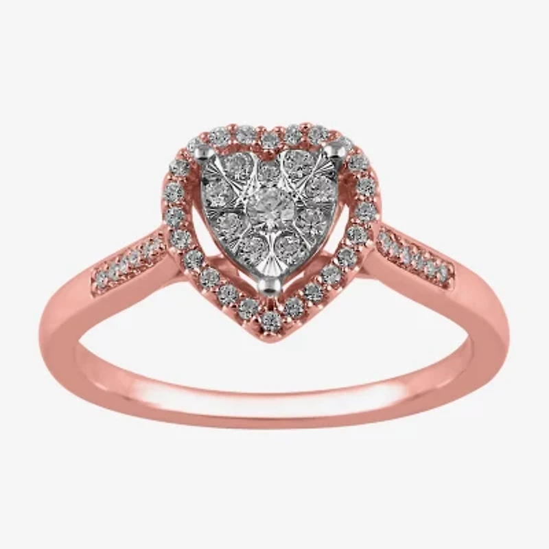 Womens 1/4 CT. T.W. Natural White Diamond 10K Rose Gold Heart Halo Cocktail Ring