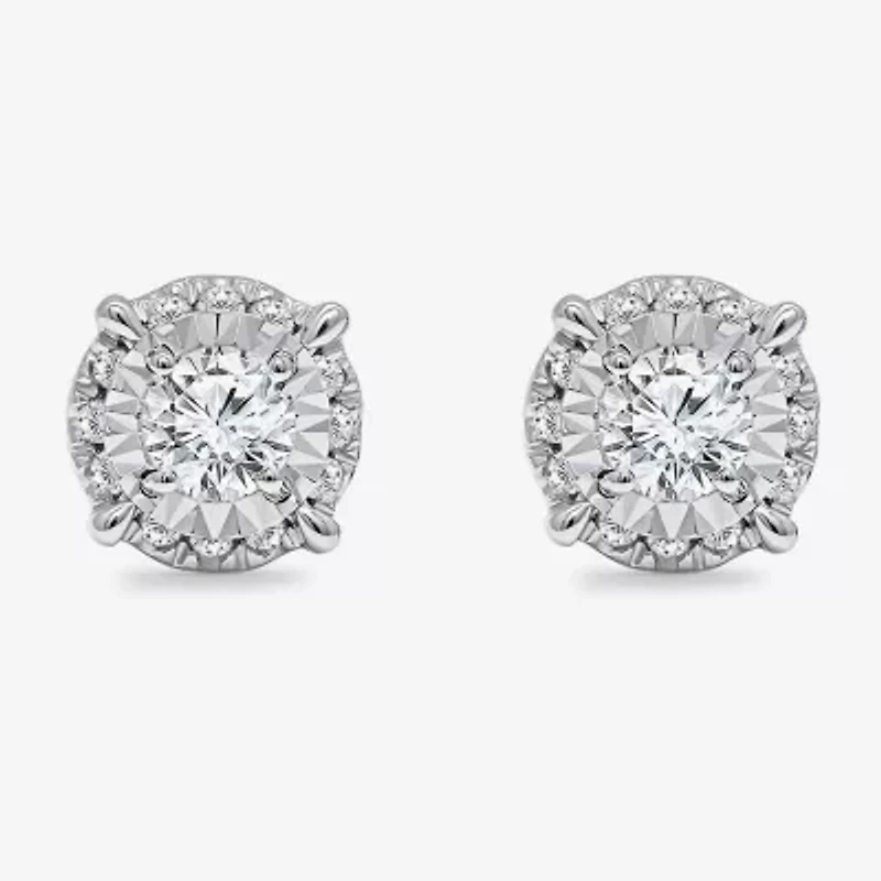 1 CT. T.W. Natural White Diamond 10K White Gold 6.8mm Round Stud Earrings