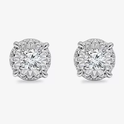 1 CT. T.W. Natural White Diamond 10K White Gold 6.8mm Round Stud Earrings