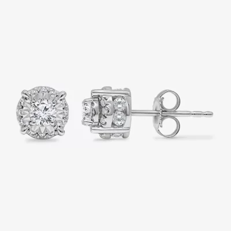 1 CT. T.W. Natural White Diamond 10K White Gold 6.8mm Round Stud Earrings