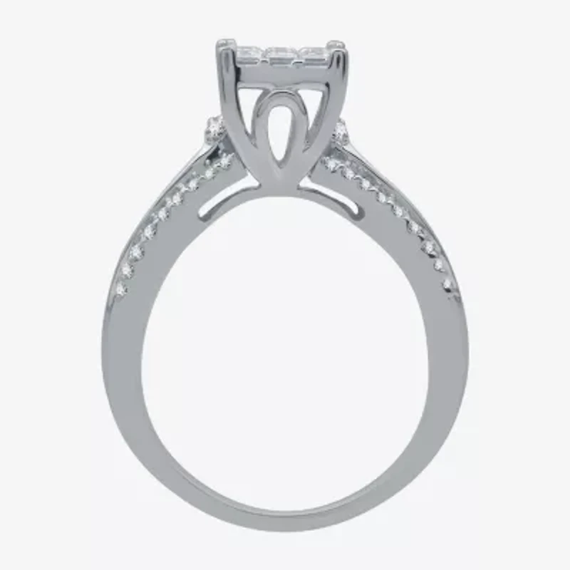 Womens 1 CT. T.W. Natural White Diamond 10K Gold Side Stone Engagement Ring