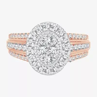 Womens 1 CT. T.W. Natural White Diamond 10K Rose Gold Oval Halo Engagement Ring