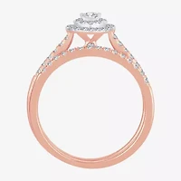 Womens 1/2 CT.T.W. Natural Diamond 10K or 14K Rose Gold Pear Halo Bridal Set