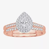 Womens 1/2 CT.T.W. Natural Diamond 10K or 14K Rose Gold Pear Halo Bridal Set