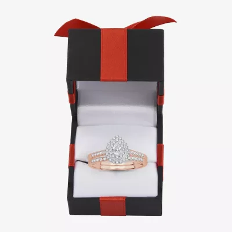 Womens 1/2 CT.T.W. Natural Diamond 10K or 14K Rose Gold Pear Halo Bridal Set