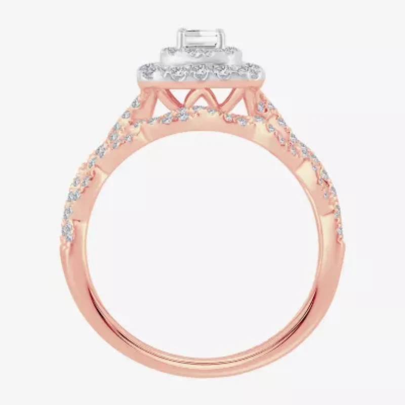 Signature By Modern Bride 1 CT.T.W. Natural Diamond Side Stone Halo Bridal Set 10K or 14K Gold