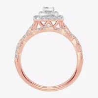 Signature By Modern Bride 1 CT.T.W. Natural Diamond Side Stone Halo Bridal Set 10K or 14K Gold