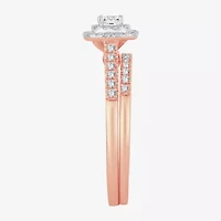1/2 CT.T.W. Natural Diamond Cushion Shape Side Stone Halo Bridal Set 10K or 14K Gold
