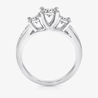 Womens 1 CT. T.W. Natural White Diamond 14K White Gold Round Side Stone 3-Stone Engagement Ring