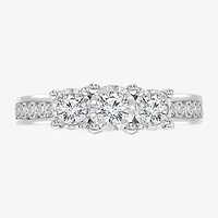 Womens 1 CT. T.W. Natural White Diamond 14K White Gold Round Side Stone 3-Stone Engagement Ring