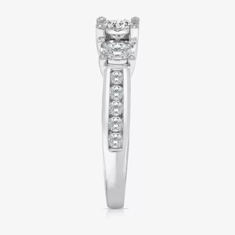 Womens 1 CT. T.W. Natural White Diamond 14K White Gold Round Side Stone 3-Stone Engagement Ring