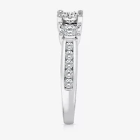 Womens 1 CT. T.W. Natural White Diamond 14K White Gold Round Side Stone 3-Stone Engagement Ring