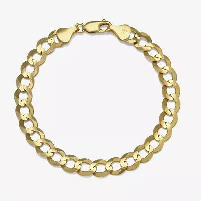 Mens 10K Gold 8 1/2 Inch Solid Curb Chain Bracelet